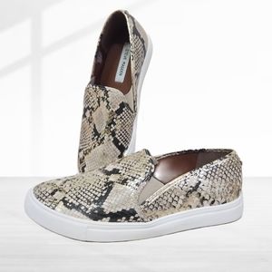 Steve Madden Safari Snakeskin Slip-On Sneakers in Gold/Tan/Black, Size: 10